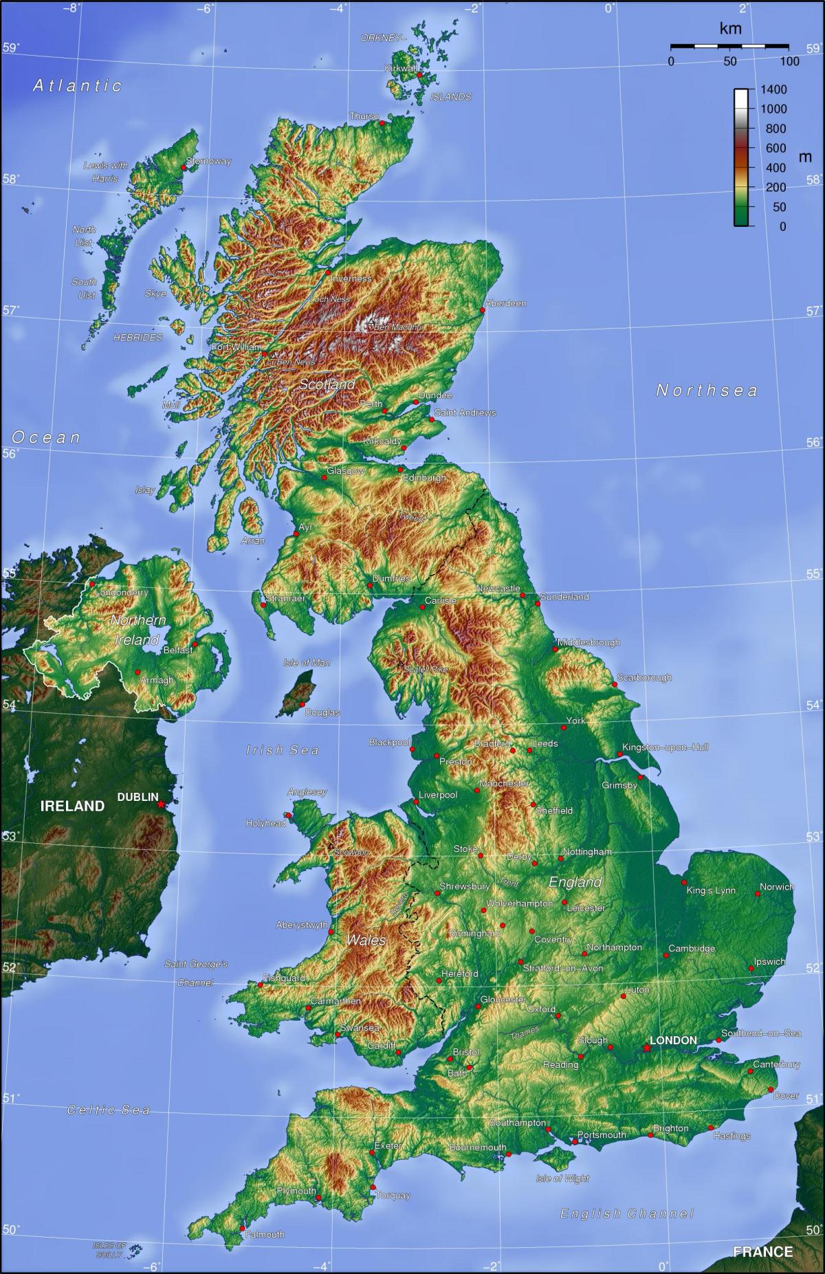 Topographical map of United Kingdom (UK)